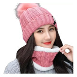 Touca Gorro Flanelada Com Gola Cachecol Brinde Meia Térmica