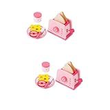 TOYANDONA 2 Conjuntos Máquina De Fazer Pão De Madeira Decoração De Casa De Bonecas Acessórios Para Mini Casa Diy Miniatura Jogos De Faz De Conta De Cozinha Torradeiras Fatias De Pão Filho