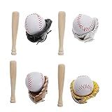 Toyvian 4 Conjuntos De Modelos De Beisebol Mini Tacos De Beisebol De Madeira Bolas Esportivas Miniatura Ornamentos De Beisebol Miniatura Figuras De Beisebol Decoração De Casa Acessórios