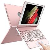 TQQ Capa Touch Para IPad 9ª Geração Com Teclado -10-2 Polegadas- 2021-- Trackpad Multitoque- Capa Protetora Rotativa De 360- Para Teclado IPad 9ª-8ª-7ª Geração Com Suporte Para Lápis -ouro Rosa-