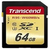 Transcend Cartão De Memória Flash 64 GB De Alta Velocidade 10 UHS 3 95 60 MB S TS64GSDU3 Dourado