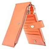 Travelambo Carteira Feminina RFID Tamanho Grande Dobrável Multicartões Com Zíper Porta Cartões De Crédito Laranja One Size Minimalista