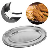 Travessa Oval Aço Inox Rasa 40 Cm Pro Bandeja Porções Peixe