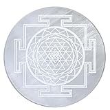 Treemaison Placa De Carregamento De Selenita - 10 Cm - Placa De Selenita Sri Yantra Gravada Para Limpeza- Trabalho De Reenergia- Meditação E Pooja - Placa De Selenita Para Carregar Reiki -Shree Yantra