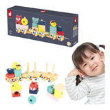 Trem De Madeira Baby Forest Puxar E Empilhar 17 Peças