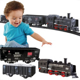 Trem Ferroviário Brinquedo Vagões Trilhos Som Luz Trenzinho