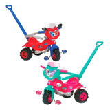Triciclo Bebe Menina Tico Tico Com Haste Proteção Lateral