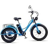 Triciclo Elétrico De 7 Velocidades Para Adultos Triciclo Elétrico De 24 48v 15ah Com Cesta Grande Display Lcd Farol Bicicleta Elétrica De Três Rodas Blue