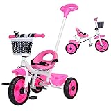 Triciclo Infantil Com Empurrador Pedal 2 Em 1 Passeio Criança Flex   Baby Style  Rosa 