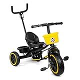 TRICICLO INFANTIL PASSEIO PEDAL 2 EM 1 CESTO MEGA COMPRAS Preto Com Amarelo