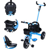 Triciclo Motoca Velotrol Infantil C  Empurrador Buzina Cesto Cor Azul