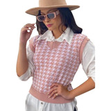 Trico Colete Lã Moda Blogueira Regata Colete Suéter Blusa