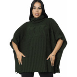 Tricô Feminino Poncho Gola Alta Moda