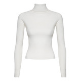 Tricot Feminino Canelado Ajustado Gola Alta