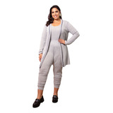 Trijunto Plus Size Feminino Calça regata E Cardigan Lãzinha