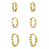 Trio Brinco Argola Click Bolinhas Banhada A Ouro 18k