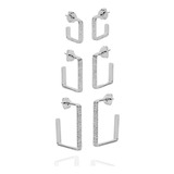 Trio Brinco Argola Quadrado