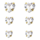 Trio Brinco Pedra Zirconia Coração F Ouro Dourado Folheado