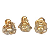 Trio Buda Baby Cego Surdo E Mudo Resina Dourado