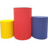 Trio Capas Tecido Para Mesa Cilindro Azul Vermelho Amarelo