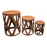 Trio Cilindro Treliçado Para Decoração Mdf Madeira