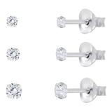 Trio Conjunto Brinco Pedras Zirconia Prata 925 Tri80