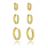 Trio De Brincos Argolas Finas Cravejadas Banho Ouro 18k