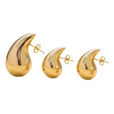 Trio De Brincos Gota Folheado Ouro 18k Elegância Feminino