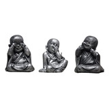 Trio De Buda Bebê Estatueta Em Resina De 9 Cm