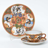 Trio De Cha Antigo Porcelana Casca De Ovo Gueixas