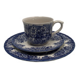 Trio De Cha Ingles Porcelana Fazendinha Azul E Branco