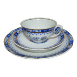 Trio De Chá Porcelana Real Decoração Alemã China Blau