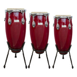 Trio De Congas 10 11 E 12 Vermelha Com Suporte New York