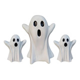 Trio De Fantasma 1 Grande E 2 Mini De Ceramica Halloween