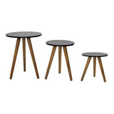 Trio De Mesa Retro Pé Palito Canto sala Quarto Preto branco