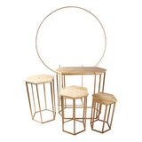 Trio De Mesas Para Festas Com Arco Desmontavel Cor Dourado