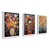 Trio De Quadros 18x24 Cm Moldura Em Madeira E Vidro Flores Mexicanas árvore Da Vida Mulher Florida Trio De Quadros Arte Folk Lindo Molduras Brancas 