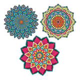 Trio De Quadros Mandala Decorativo De Parede Mdf Adesivado