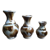 Trio De Vasos Cerâmica Decorativo Centro