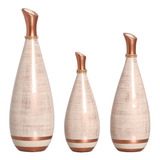 Trio De Vasos Estilo De Cerâmica Decoração Top Bege Cobre