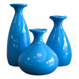 Trio De Vasos Garrafa Cerâmica Moderna