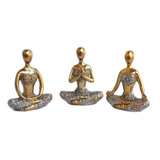 Trio Decorativo Yoga Meditação Em Resina Meditando Posição