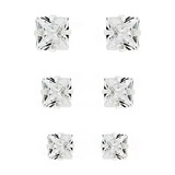 Trio Ponto De Luz Zirconias Quadradas Em Prata 925 Feminino