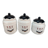 Trio Pote Porta Mantimento P/ Alimento Galinha Em Porcelana