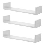 Trio Prateleiras Em U Mdf Branco Nicho Livro Sala Escritorio