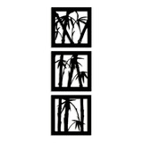 Trio Quadros Bambú Mdf Escultura De Parede Vazado Preto