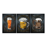 Trio Quadros Decorativos Cerveja Copos Ilustração