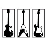 Trio Quadros Vazados Guitarras Decoração Bar 65x30cm Cada