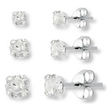 Trio Redondo Brinco Pedras Zircônia Em Prata 925 Feminino