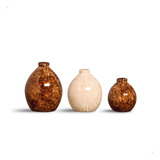 Trio Vasinhos Oasis Decoração Cerâmica Marrom E Bege Petra